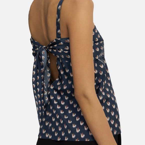 Theory Tops - HP| Theory 100% Silk Blue Floral Printed Top |Size Small - Navy Tie Back Tank